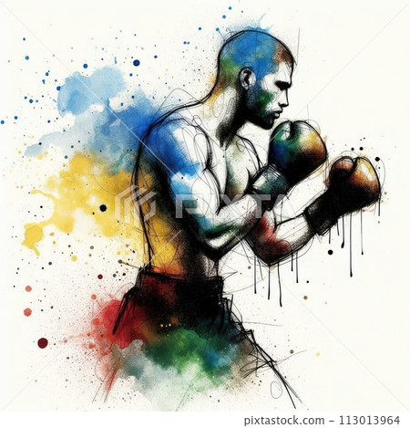 boxing isolated illustration ink drawing with Generative AI. 113013964