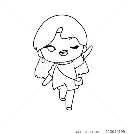 A girl is drawing a cartoon of herself A girl is drawing a cartoon of herself 113014199