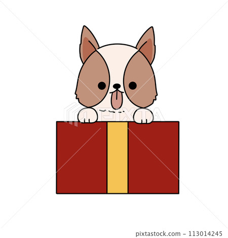 A cartoon dog is peeking out of a red box 113014245