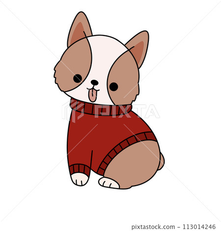 A cute dog is wearing a red sweater and looking... - Stock Illustration ...