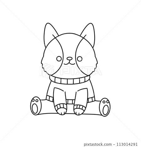A cute cartoon cat is wearing a sweater and sitting on a log 113014291