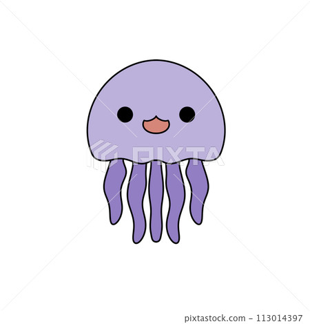 A purple cartoon jellyfish with a big smile on its face A purple cartoon jellyfish with a big smile on its face 113014397