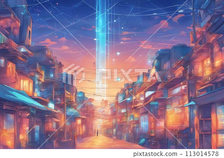 現代藝術色彩風格未來多彩城市景觀 113014578