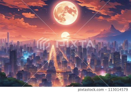 現代藝術色彩風格未來多彩城市景觀 113014579