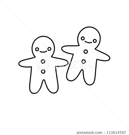 Two gingerbread men are standing next to each other 113014597