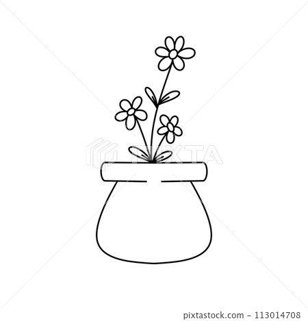 A flower pot with three flowers in it 113014708