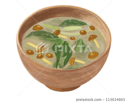 Miso soup with komatsuna and mushroom mushrooms Miso soup with komatsuna and mushroom mushrooms 113014803