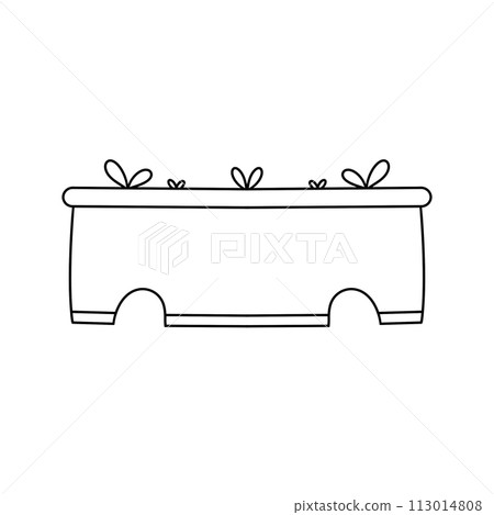 A white flower pot with a black handle 113014808