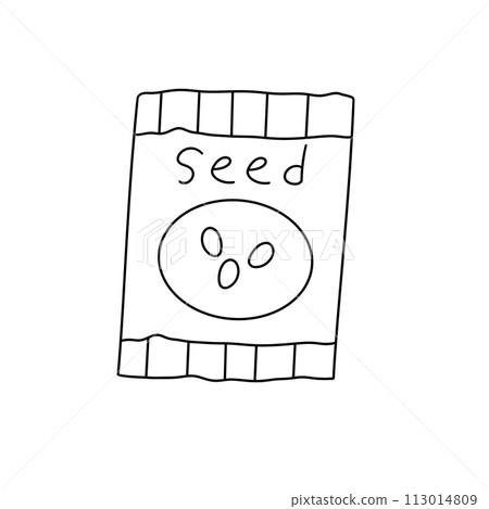 A seed packet is shown in a black and white drawing A seed packet is shown in a black and white drawing 113014809