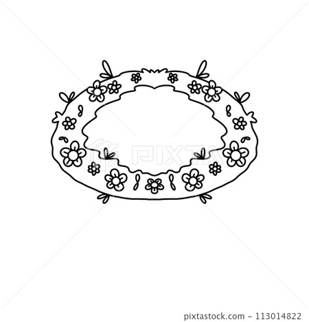 A white flower wreath with a black outline A white flower wreath with a black outline 113014822