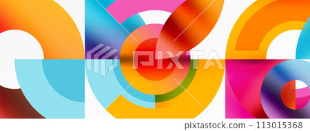 Round elements and circles geometric minimal composition background. Vector Illustration For Wallpaper, Banner, Background, Card, Book Illustration, landing page 113015368