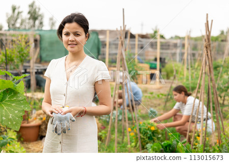 Asian woman at vegetable garden 113015673
