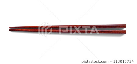 Wooden Bamboo Chopsticks on White Background. File with Clipping Path. 113015734