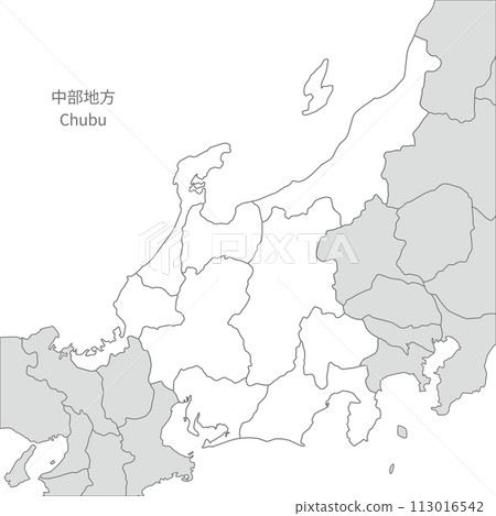 Chubu region, a stylish map of the Chubu region and surrounding areas 113016542