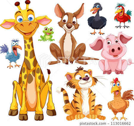 Colorful Assortment of Cartoon Animals Colorful Assortment of Cartoon Animals 113016662