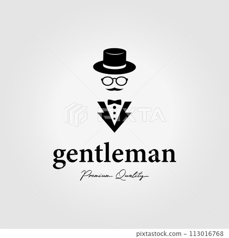 gentleman logo in a formal suit with a hat and glasses, retro clothing style design illustration gentleman logo in a formal suit with a hat and glasses, retro clothing style design illustration 113016768