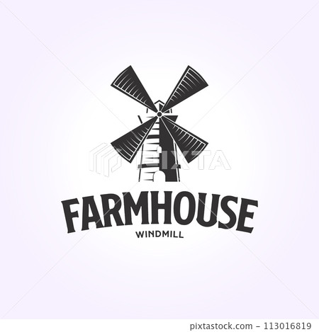 vintage windmill logo template, factory design icon illustration vector 113016819