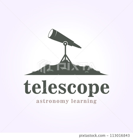 telescope logo on hill, scope design vector vintage astronomy illustration 113016843