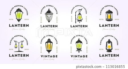 bundle of lantern logo design, set of streetlamp icon vector vintage illustration 113016855