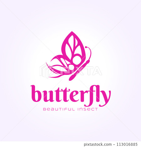 simple butterfly or dragonfly logo design, vintage icon minimalist insect illustration 113016885