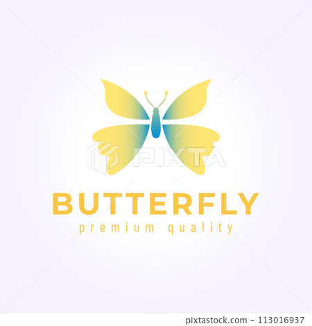 simple blue green butterfly icon logo design, beautiful insect vintage vector illustration 113016937