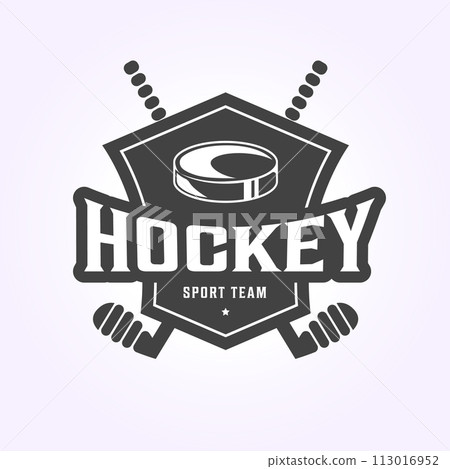 hockey stick logo icon design badge, hockey sport team illustration vector template 113016952