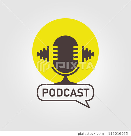 podcast logo icon design vector illustration, microphone with sound wave 113016955
