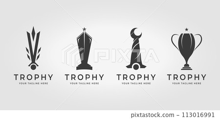 set bundle simple trophy logo icon vector design illustration 113016991