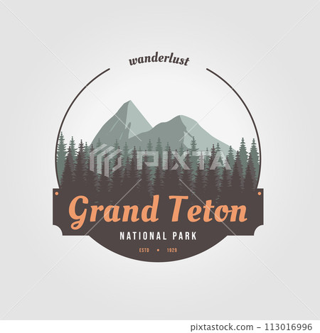 emblem grand teton mountain logo icon vintage design national park illustration vector emblem grand teton mountain logo icon vintage design national park illustration vector 113016996