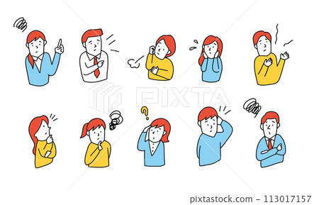 Illustration icon set of 10 people with troubled expressions and thoughts 113017157