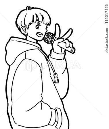 A boy playing peace with a microphone A boy playing peace with a microphone 113017366