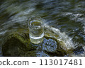 Natural water poured into a glass 113017481