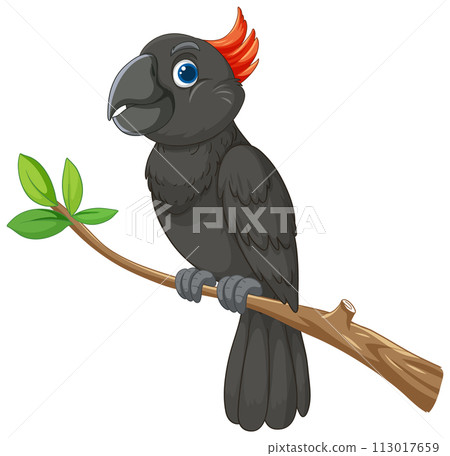 Cheerful Parrot on a Branch with Leaves 113017659