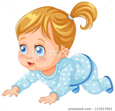 Adorable Baby's First Crawl Illustration 113017661