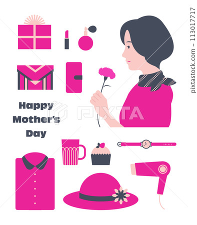 Mother's Day illustration material set vector white background fashionable retro 113017717