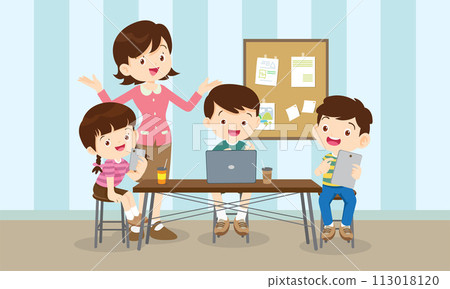 teacher and kids learning computer technology education courses 113018120