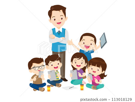 teacher and kids learning computer technology education courses 113018129