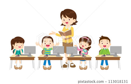 teacher and kids learning computer technology education courses teacher and kids learning computer technology education courses 113018131