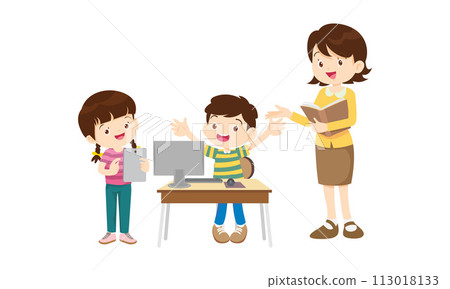 teacher and kids learning computer technology education courses 113018133