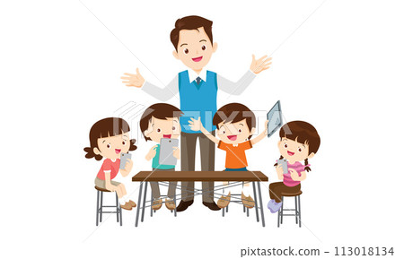 teacher and kids learning computer technology education courses 113018134