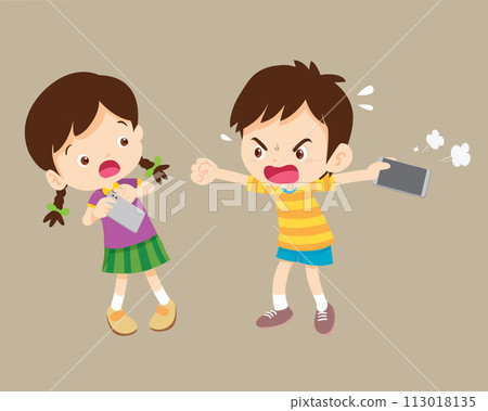 angry kid addicted mobile phone 113018135