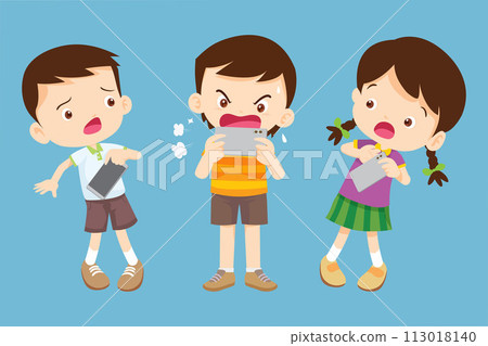 angry kid addicted mobile phone 113018140