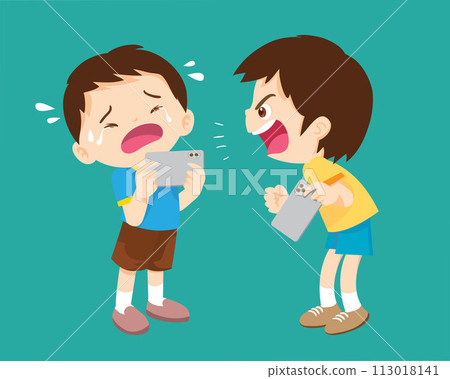 angry kid addicted mobile phone angry kid addicted mobile phone 113018141