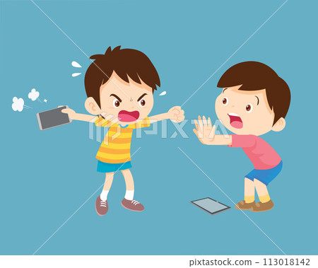 angry kid addicted mobile phone 113018142