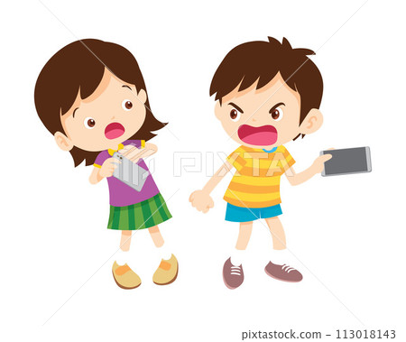 angry kid addicted mobile phone 113018143