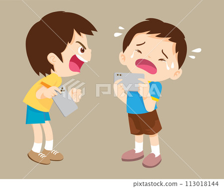angry kid addicted mobile phone angry kid addicted mobile phone 113018144