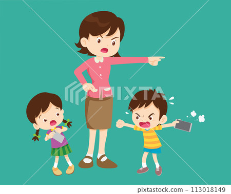 angry kid addicted mobile phone 113018149