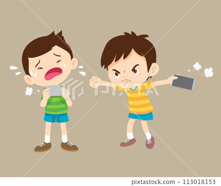 angry kid addicted mobile phone 113018153