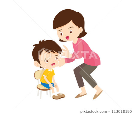 Comforting sad children with parent Comforting sad children with parent 113018190