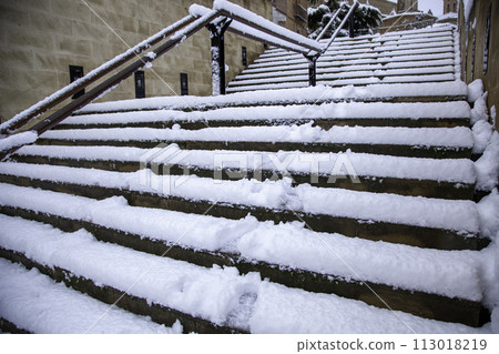 Urban stairs detail on a cold winter day Urban stairs detail on a cold winter day 113018219
